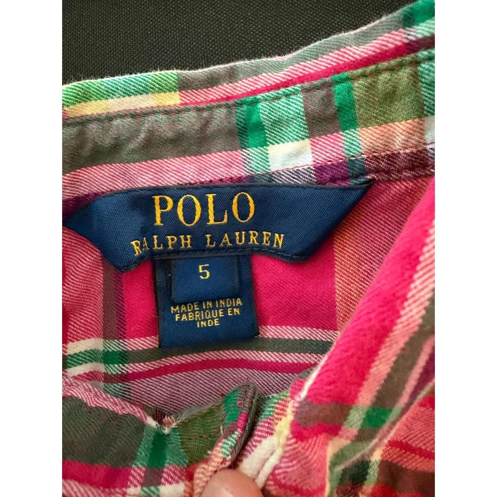 Polo Ralph Lauren Kids Pink Plaid Button Down Shirt Size 5 Long Sleeve Cotton